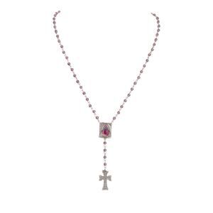 VIRGINS SAINTS & ANGELS VSA Retablo Guadalupe Rosary Necklace in Silver & Pink